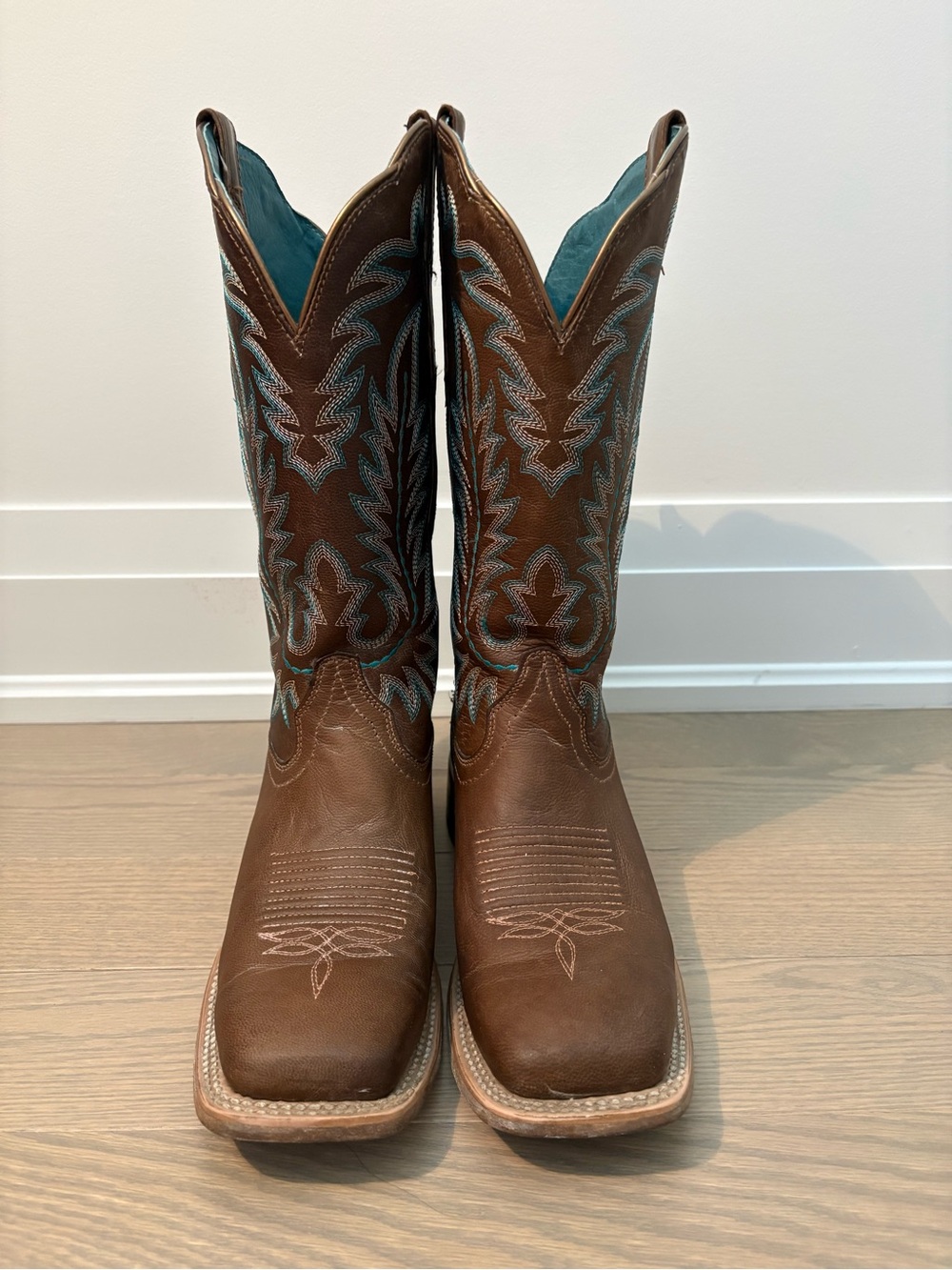 Ariat Brown Cowboy Boots with Teal Interior